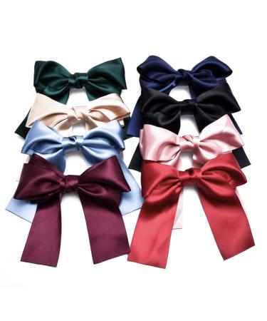 Set of 8 Big Satin Solid Ribbon French Barrette Large Big Huge Soft Silky Hair Bow Clip Bow Hair Clips Women Barrettes