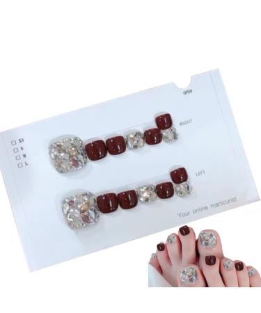 Glossy Toe Nails - Glitter Press On Toe Nails - Sparkling Cat's Eye Toenail Manicure Art Toenail for Summer for Women Girls