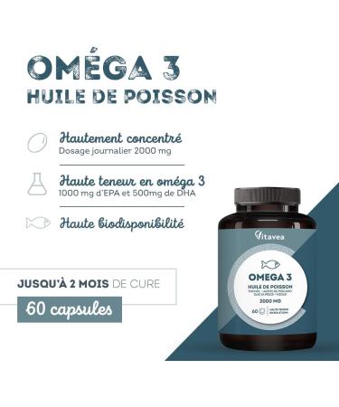 VITAVEA WELL-BEING Omega 3 Wild Fish Oil 2000mg - 1000mg EPA 500mg DHA Highly Concentrated in Omega 3-60 Capsules Heart & Brain Function Vision - Made in France - Buy Online on GoSupps.com