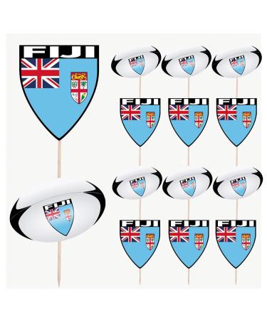 Fiji Flag Rugby Ball Food & Cupcake Picks Toppers Party Decorations (14 Pack)
