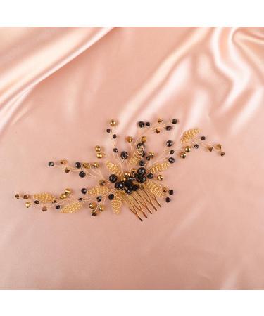 BERYUAN Women Girls Black Crystal Rhinestone Gold Beads Hair Comb Rhinestone Wedding Hair Comb Gold Bride Headband Wedding Hair Accessories for Women Girls - Buy Online on GoSupps.com
