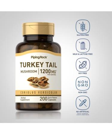 Piping Rock Turkey Tail Mushroom Capsules 1200mg - 200 Pills | Coriolus Versicolor Herbal Extract Supplement | Non-GMO & Gluten Free - Buy Online on GoSupps.com