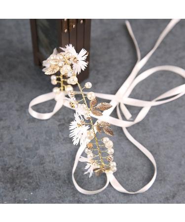 Crystal Pearl Flower Bridal Hair Vine - Gold Wedding Accessory for Bridesmaid & Flower Girls - Buy Online on GoSupps.com