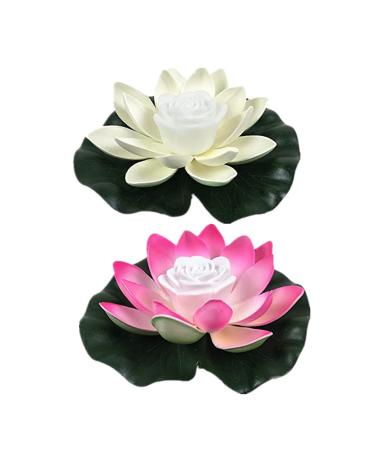 Yeehliny floating lotus lights LED waterproof solar water lily floating solar lights Lotus flower night lamp Lotus flower Lotus leaf pond light for Pool pond garden decoration (18cm-2PC-05#)