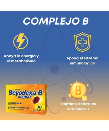 Beyodexa B 50 000 Multivitamin B Complex with Folic Acid - 30 Capsules | Nervous System & Energy Support - Buy Online on GoSupps.com