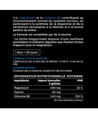Blanc Bresson - Magnesium Bisglycinate + Vitamin B6 + Taurine - Maximum Absorption & Easy Assimilation Fights Fatigue Stress Relaxation - 60 Capsules - 30 Day Treatment - Made in France - Buy Online on GoSupps.com