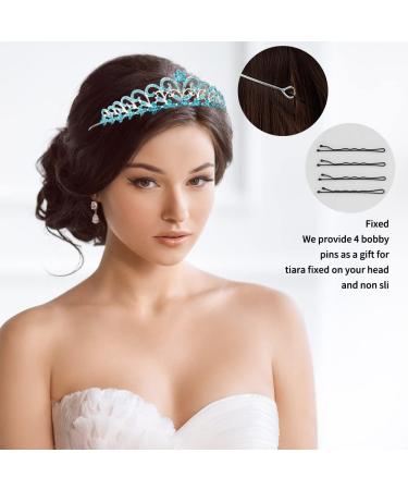 Ahoney Teal Rhinestone Crown Tiara for Women - Princess Birthday Party Cosplay Halloween Costume Accessory - Buy Online on GoSupps.com