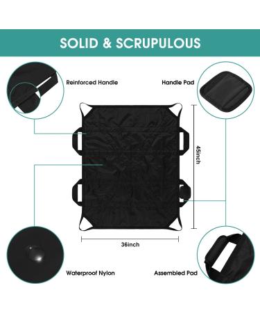 Multipurpose Waterproof Transfer Sheet 45 X 36 with Reinforced Handle - Reusable Washable Patient Positioning Pad for Bedridden Care - Black - Buy Online on GoSupps.com