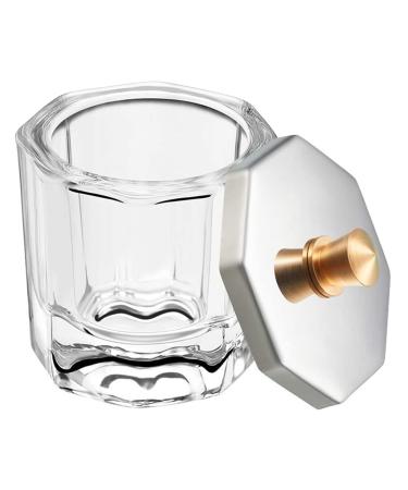 Beauticom Crystal Glass Dappen Dish for Acrylic Nail Dip Powder Monomer and Nail Polish Remover (Octagon Shape w/Stainless Steel Lid 1 Piece) 1 Piece Octagon (Lid Include)