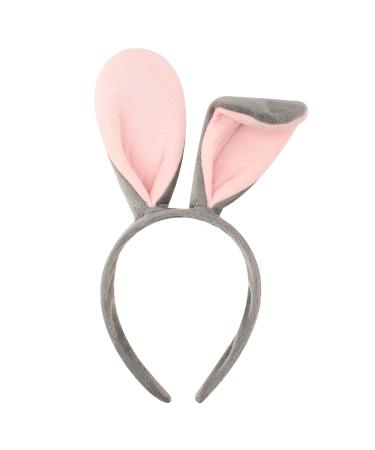 Abeillo Bunny Ears Headband Cute Plush Rabbit Ears Hairband Gray&Pink Hair Styling Decoration for Bunny Costume Cosplay Party Fancy Dress Up Accessories Women's Fashion Headbands