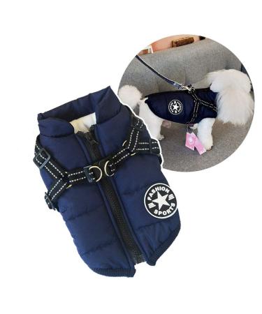 Dog jacket with dishes for small dogs outdoor dog sports vest warm pet winter jacket for cats puppies small dogs XL blue