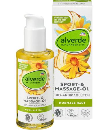 Alverde sports and massage oil arnica flowers (100ml bottle)
