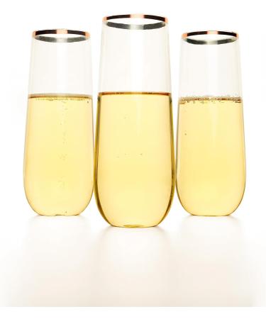 30 Unbreakable Plastic Champagne Flutes with Rose Gold Rim | Shatterproof Toasting Glasses for Weddings Birthdays & Parties Disposable & Elegant - Buy Online on GoSupps.com