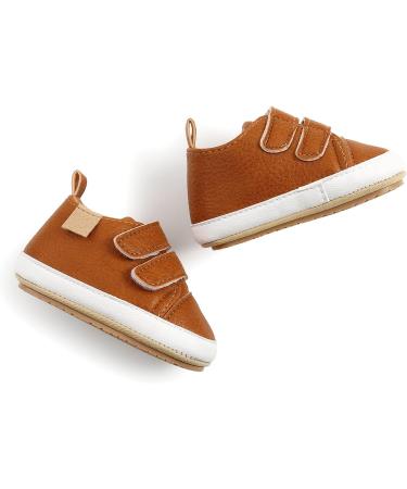 Baby Toddler PU Leather Sneakers | Anti-Slip First Walking Shoes for Boys & Girls | 0-18 Months | Brown - Buy Online on GoSupps.com
