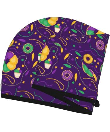 Hair Towel Wrap with Button - Quick-Dry Turban for All Hair Types | Mardi Gras & Donuts Design - Buy Online on GoSupps.com