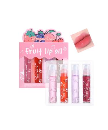 4 Pcs Fruit-Flavored Lip Gloss Set Transparent Colorless Moisturizing Plumper Lip Lotion Rolling Ball Lip Oil Liquid Lipstick