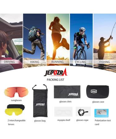 JEPOZRA Polarized Cycling Glasses - 3 Interchangeable Lenses - Sports Sunglasses in White/Red - Buy Online on GoSupps.com