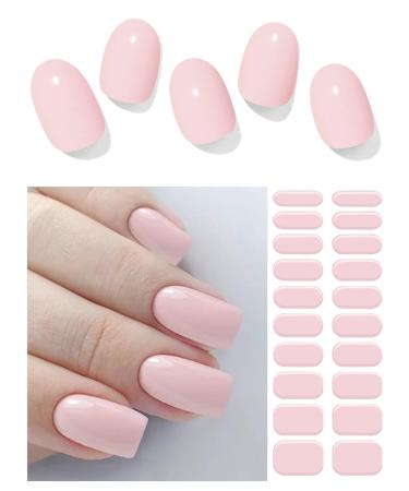 Foyute Semi Cured Gel Nail Strips 20 Pcs Soft Self-Adhesive Gel Nail Polish Wraps Sticker for Salon-Quality Manicure Set Long Lasting Easy to Apply & Remove Nail File & Wooden Stick (Barbie pink)