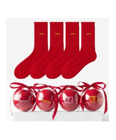Chinese New Year Red Socks Fashion Embroidered Men Women Socks with A Ball-Shaped Gift Box Spring Festival Gift 2 Pairs (Color : Red-7 Size : 37-45) 37-45 Red-7