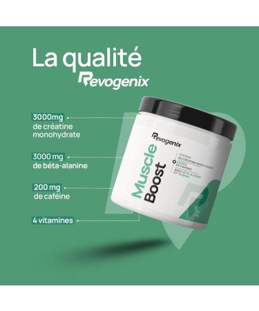 Muscle Boost | Pre-Workout avec Cr atine Caf ine B ta-Alanine Tyrosine & Taurine | Booster de Performances Musculaires | Energie & Congestion Musculaire | Pot de 250g | Saveur Citron | Revogenix Citron 250 g - Buy Online on GoSupps.com