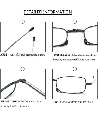 MMOWW Foldable Anti-Blue Light Reading Glasses for Men & Women - Telescopic & Zippered Keychain - Black (+2.0 Magnification) - Buy Online on GoSupps.com