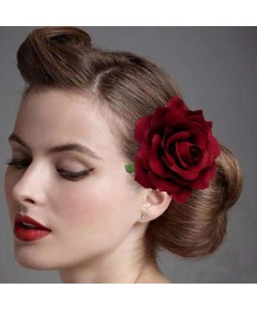 2 in 1 Artificial Big Rose Flower Hairpin Hair Clips Flower Brooch for Women Party (Dull Red) Dark Red - Buy Online on GoSupps.com