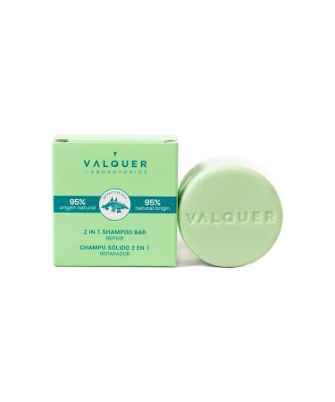Valquer Laboratorios - 2 in 1 solid shampoo repairer (shampoo and conditioner) - 95% natural ingredients - Damaged hair - Vegan - Protects and repairs - 70 Gr