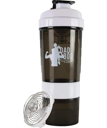Dad Bod Nutrition Funny Protein Shaker Water Bottle 3-Piece with Storage White Rim for Protein Powder Mixer Cup White Rim
