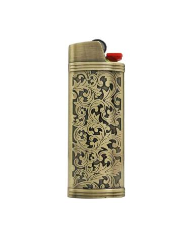 Lucklybestseller Metal Lighter Case Cover Holder Vintage Floral Stamped for BIC Full Size Lighter J6 Brozne