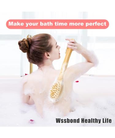 WSSBOND Wood Shower Body Bath Brush with Long Handle - Soft and Stiff Bristles Back Washer - Dry and Wet Skin Brush for Men and Women (Brown) - Buy Online on GoSupps.com