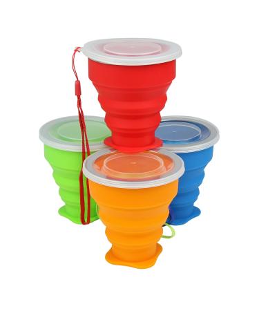 Silicone Collapsible Travel Cup, 4 Pack Collapsible Silicone Cup with Lid, Expandable Drinking Cup Set, Reusable Mug for Camping, Hiking, Travel