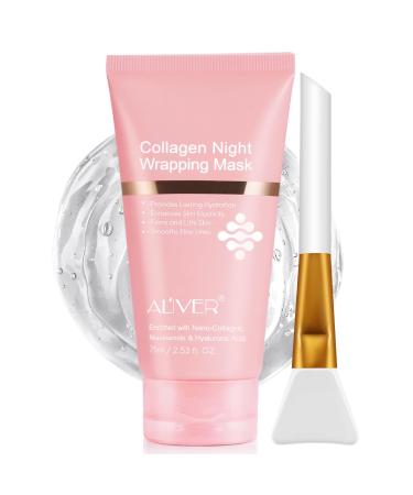 Bieyoc Collagen Night Wrapping Mask Overnight Face Mask Peel Off Collagen Mask - Deep Hydration Reduces Wrinkles & Improves Skin Elasticity Brush Included 75ml