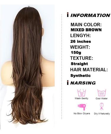 PORSMEER 26 Drawstring Ponytail Extension Natural Straight Wavy End Synthetic Hair - Dark Brown Mix Brown | For Women & Girls - Buy Online on GoSupps.com