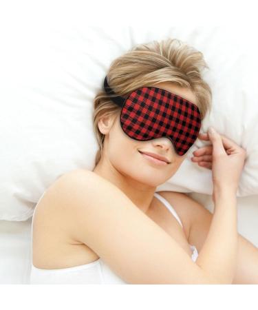 Red & Black Buffalo Plaid Sleep Mask for Men & Women | Adjustable Strap Eye Cover for Blocking Light | Ideal for Sleep, Travel, and Naps - Buy Online on GoSupps.com