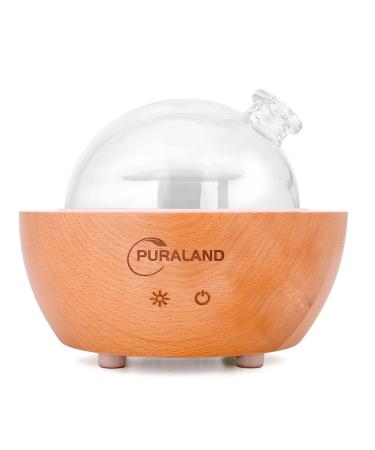 Glass Essential Oil Diffuser, The 2023 Upgraded Aromatherapy Diffuser, Puraland 200ml Real Wood Base Aroma Humidifier, Cool Mist with 7 LED Colors, Waterless Auto Shut-Off for Home Office Bedroom Gift