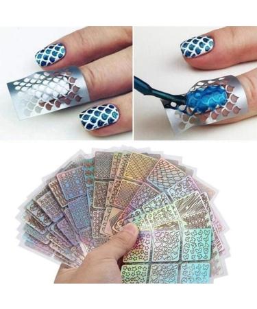 Kedejin Nail Stickers 24 Sheets DIY Nails Stamping Template Nail Stickers Irregular Grid Stencil Reusable Nail Art Vinyls Hollow Stickers - Buy Online on GoSupps.com