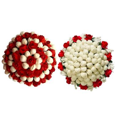GadinFashion Paper Bun Juda Maker Flower Gajra Hair Accessories For Women and Girls Wedding Red (Multicolor) Pack Of 2