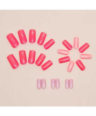 Chrome Pink Press on Nails - Medium Square Full Cover Acrylic Glossy Glue-on Fake Nails - 24pcs Aurora Pearl Flash Design for Women Nail Manicure Kit - Buy Online on GoSupps.com