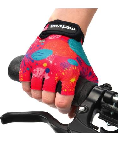 Buy Meteor Kids Bike Gloves - Pink Abstract Gel BMX Gloves for Boys & Girls - Sizes XS (6-6.5cm) - Perfect for Cycling & Scootering - Buy Online on GoSupps.com
