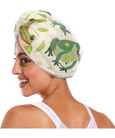 Cartoon Animals Seamless Frogs Hair Towel 2 Pack | Super Absorbent Quick Dry Hair Turbans for Women & Girls - Buy Online on GoSupps.com