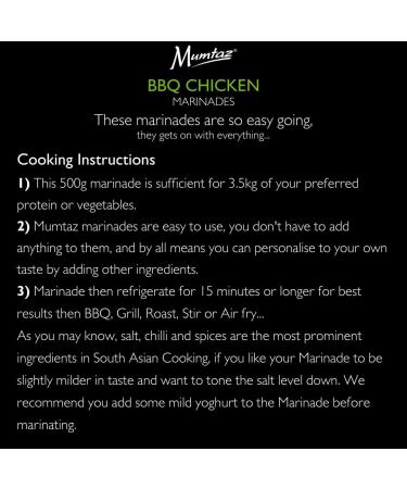 Mumtaz BBQ CHICKEN Marinade Sauce - Pack of 6x500g 15 Minute Magic Marinade Medium Spiced BBQ-Grill-Roast-Stir or Air fry All Natural Ingredients Gluten Free Vegan Friendly. - Buy Online on GoSupps.com