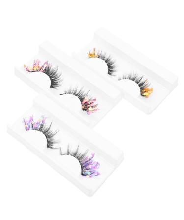 FRCOLOR 3 Pairs Fluorescent False Eyelashes Lashes with Color Lashes with Glitter Colored Lashes Glitter Lash Extensions Glitter Lashes Long Fake Eyelash Slim High-grade Fiber Sequins 3d