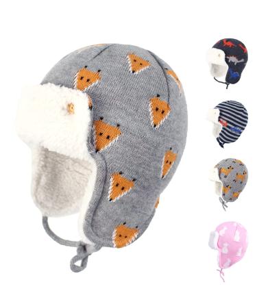 Gajaous Baby Boys Girls Winter Animals Earflap Beanie Hat Kids Infant Dinosaur Fox Pattern Fleece Lining Warm Hat 2-4 Years Fox