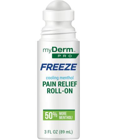 Myderm PRO Freeze Roll-On 3 fl oz - Extra Strength 6% Menthol - ICY Roller for Elbows Joints & Muscles - Hands-Free Topical Support - Made in The USA 3 Fl Oz (Pack of 1)