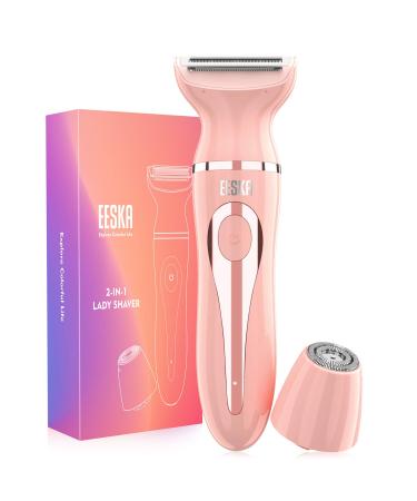 Electric Razor for Women, EESKA 2-in-1 Womens Shaver for Face Legs and Underarm, Portable Bikini Trimmer Ladies Shaver, IPX7 Waterproof Wet and Dry Hair Removal, Type C USB Recharge Pink