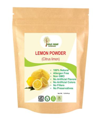 Indus Farms 100% Natural Lemon Powder 1 LB Nutritious Baking/Cooking Ingredient Instant Lemonades GMO-Free Vegan Free from Refined Sugars 1 Pound (Pack of 1)
