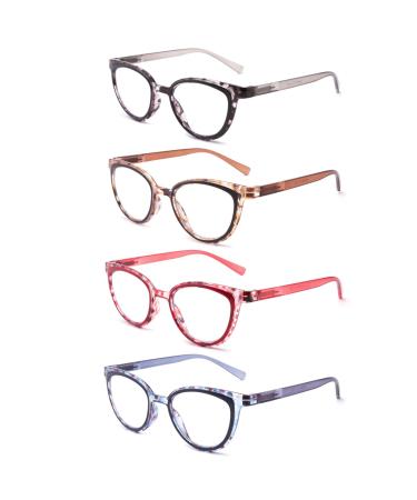 IVNUOYI 4 Pack Reading Glasses Blue Light Blocking Fashion Ladies Readers with Spring Hinges,Anti Glare UV Eyestrain ,Computer Eyeglasses for Women 2.0 4 Pack Mix Color 2.0 x