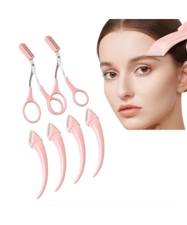 HIPIHOM 7Pcs Eyebrow Trimmer Set Scissors with Comb Stainless Steel Razor Eyelash Hair Beginner Make Up Tool Removal Accessories for Men and Women Pink