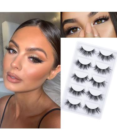 False Eyelashes 5 Pairs Faux Mink Eyelashes 18mm-25mm Luxurious Volume Fluffy Lashes Natural Look False Eyelashes Handmade Reusable Soft Cat Eye lashes Natural Volume
