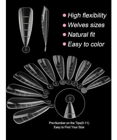 Kalolary 120pcs Clear Dual Nail System - MOOLD ACYLL Stiletto Nail Extension Tips | Nail Art & Manicure Tools in 12 Sizes with Scale Drop Shape - Buy Online on GoSupps.com